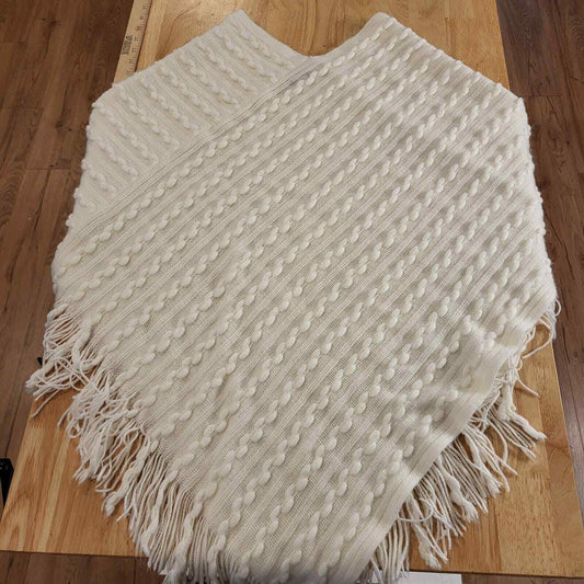 White Knit Over The Head Shawl Poncho