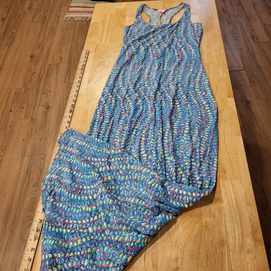 Lilly Pulitzer Muscle Print Blue Tank Maxi T-shirt Dress 60" Long 17" Pit 2 Pit