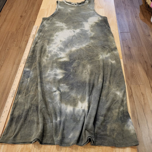 Green Cotton Waffle Knit Sleeveless Tank Midi Tank Cherish 21" pit 2 pit