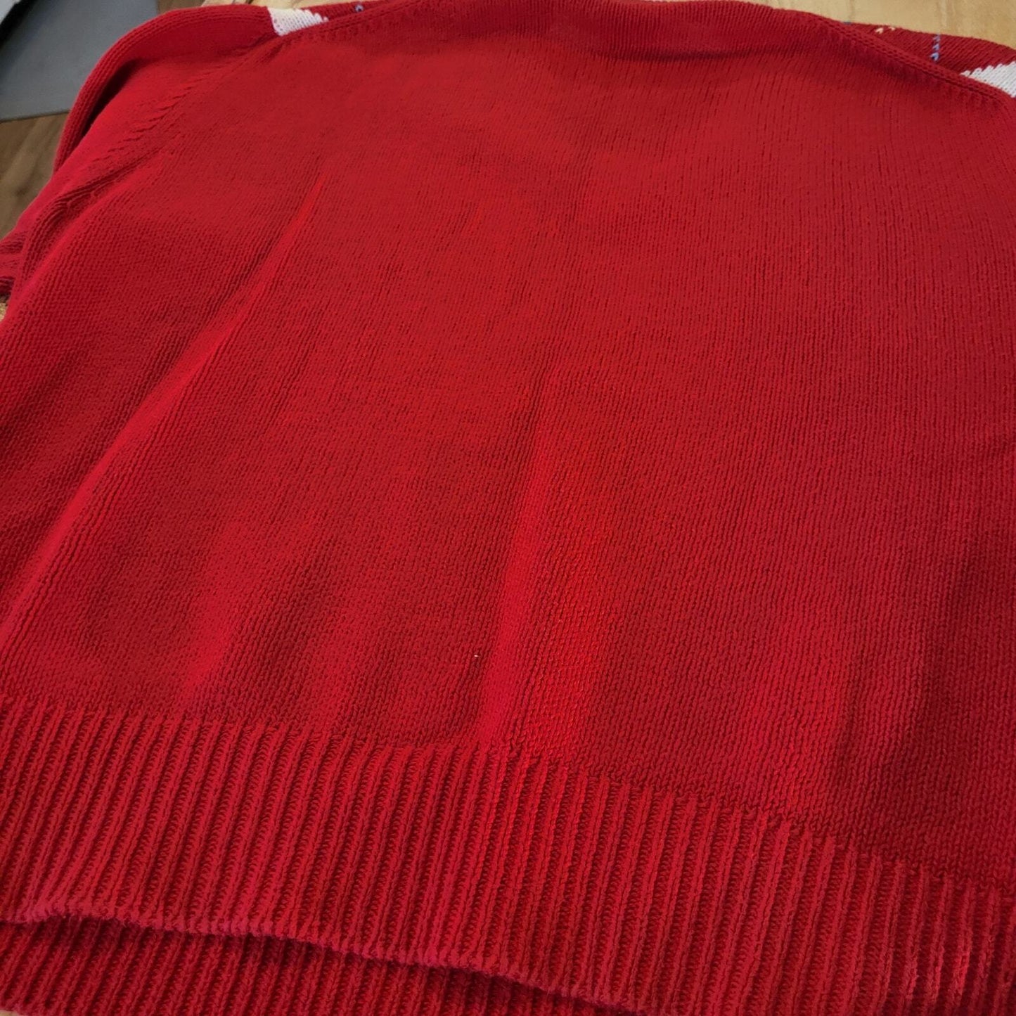 Vintage Argyle 100% Cotton Red White & Green Gold Norsport Lonng Sleeve Sweater 