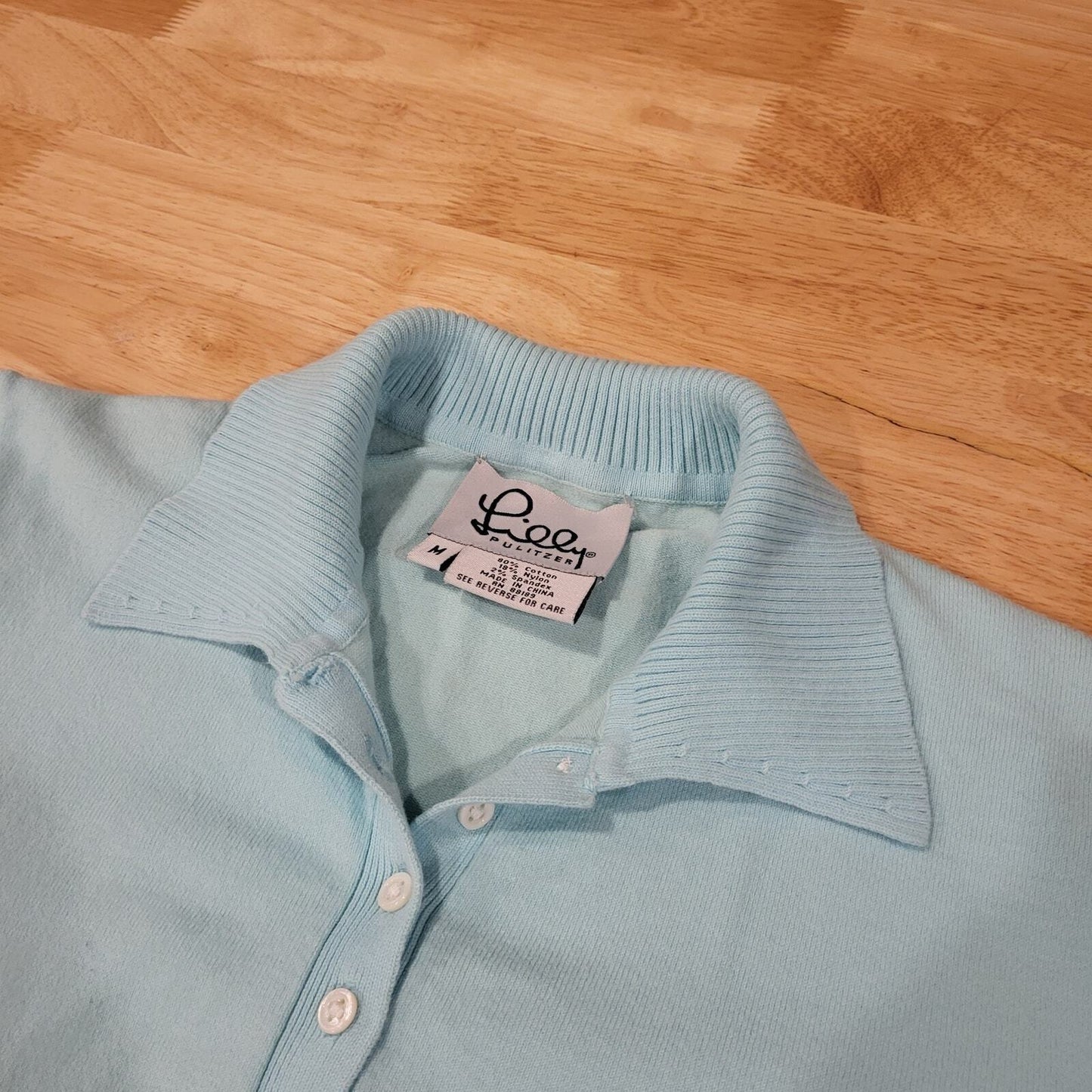 Lilly Pulitzer Cotton Blend Medium Blue Golf Polo Knit Collared Short Sleeve