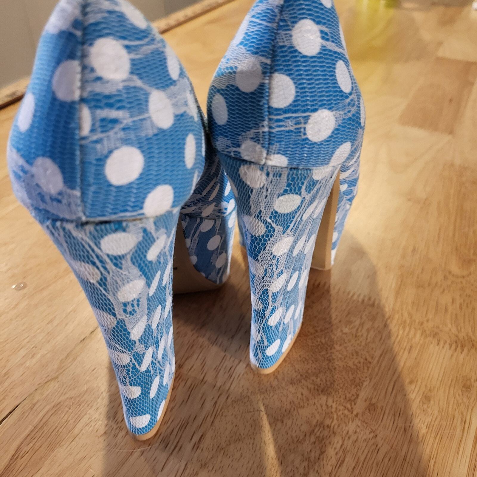 FRH Fahrenheit Blue with white  Polka Dot Lace super high platform size 6