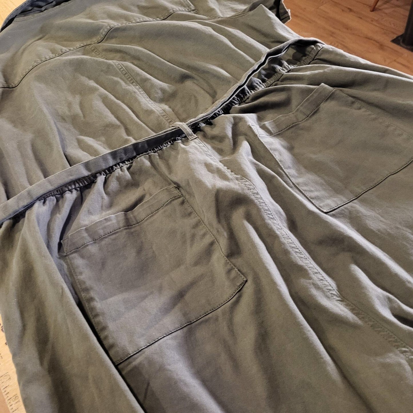 A.N.A 2X Army Green Short Sleeve Jumpsuit Button Collared Pockets Cotton