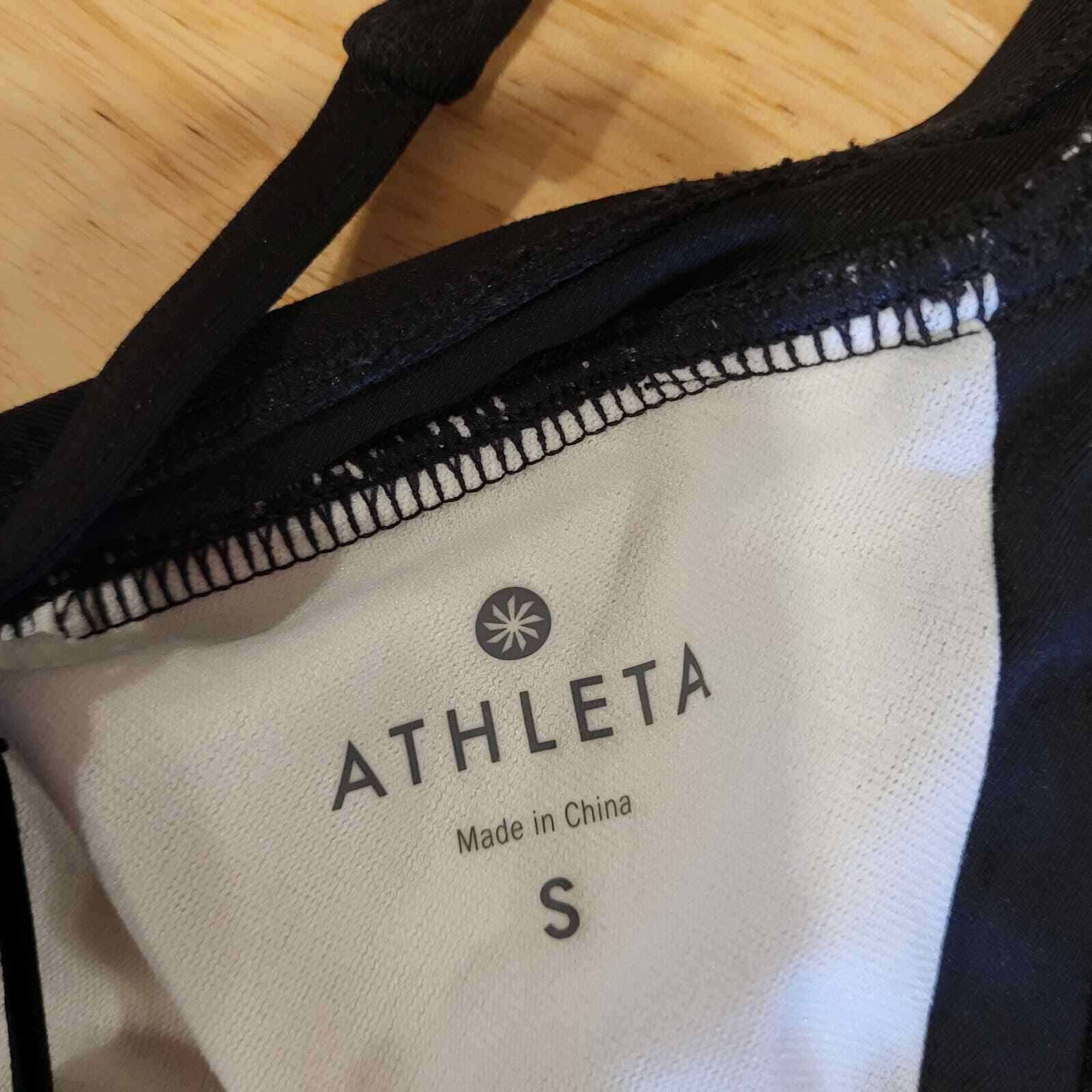 Athleta swim top striped black and white triangle strap metal clasp full 