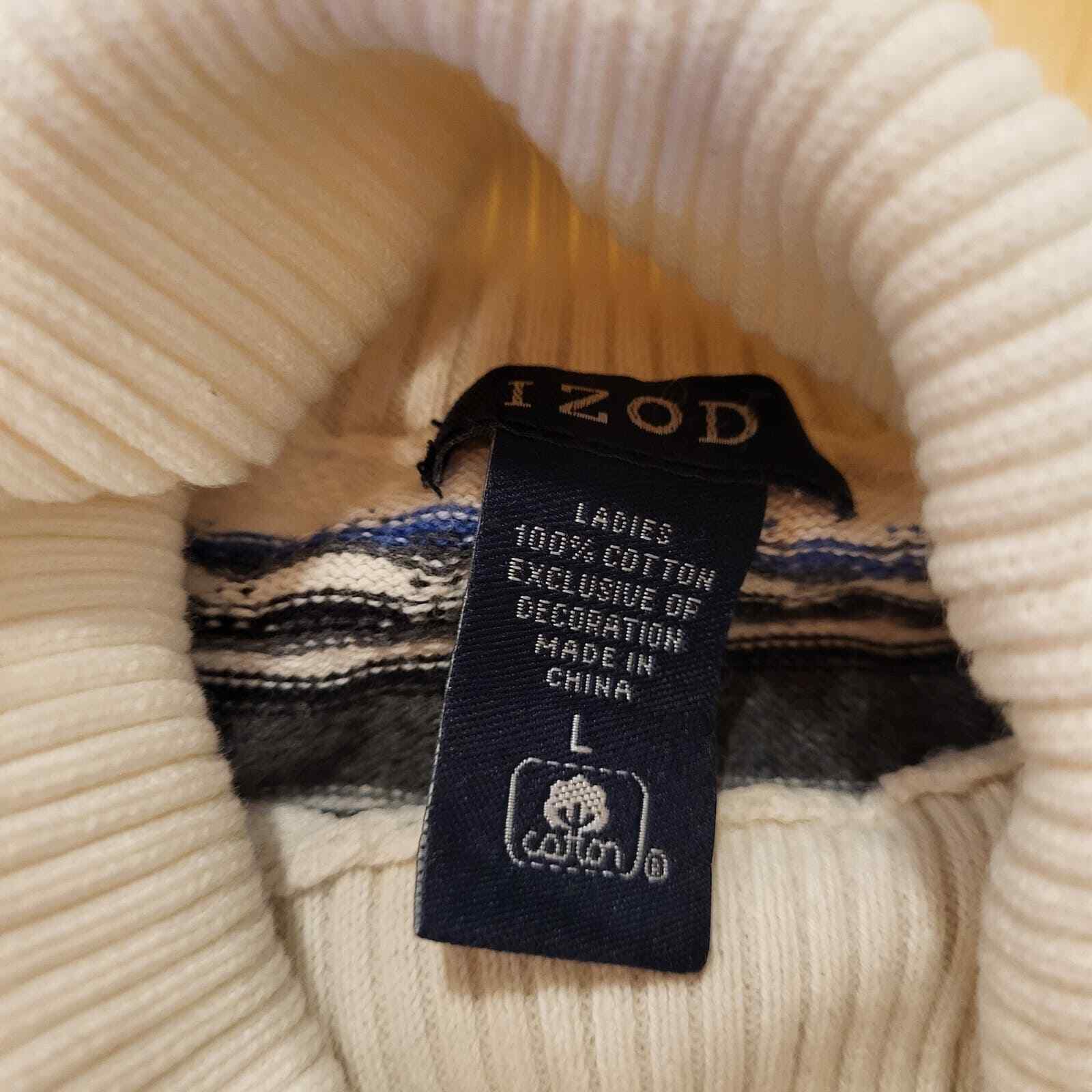 100% Cotton Izod Blue Geometric Japanese Wave Turtleneck Sweater Large