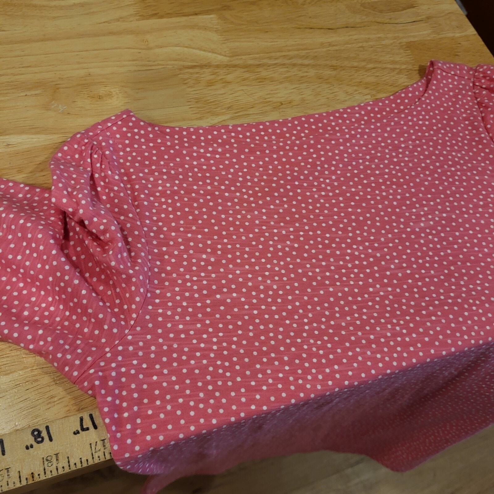 Lilly Pulitzer Pink Polka Dot Jersey Top Ruffle Sleeve 17" Pit 2 Pit