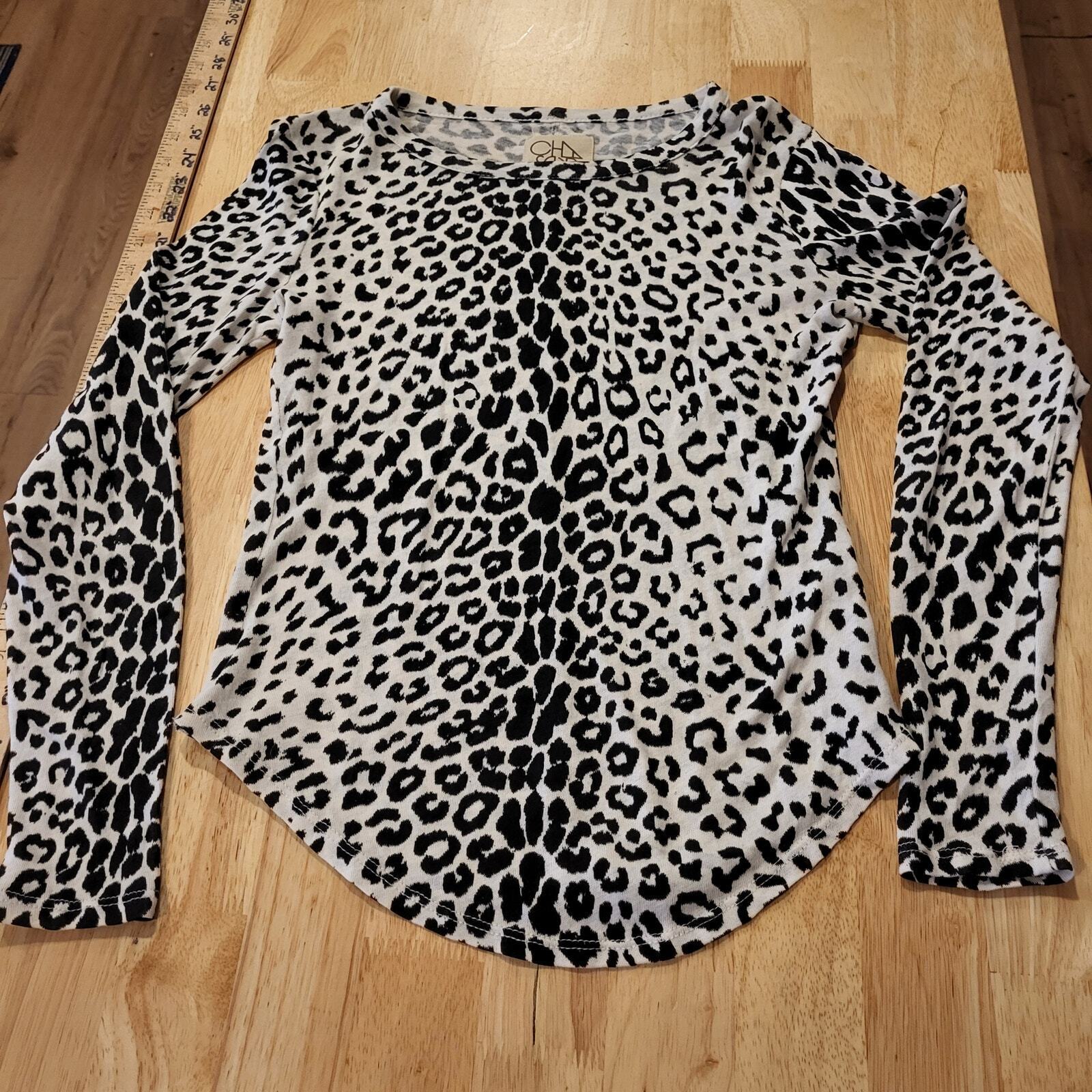 Chaser Leopard Print Long Sleeve Knit Jersey Top XS 17" P2P