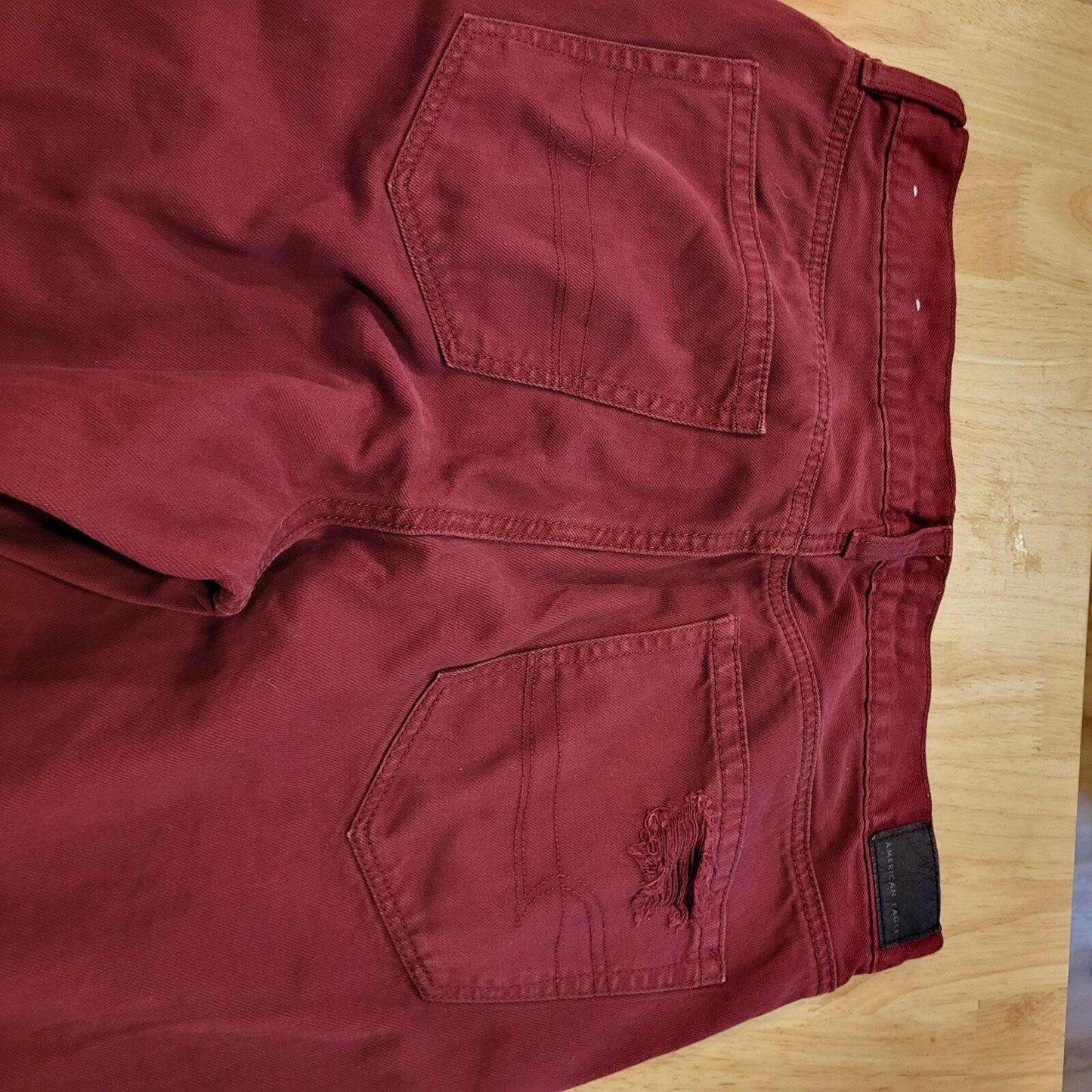 Maroon American Eagle Outfitters Mom Jeans Size 12 Short Distressed Knee Detail