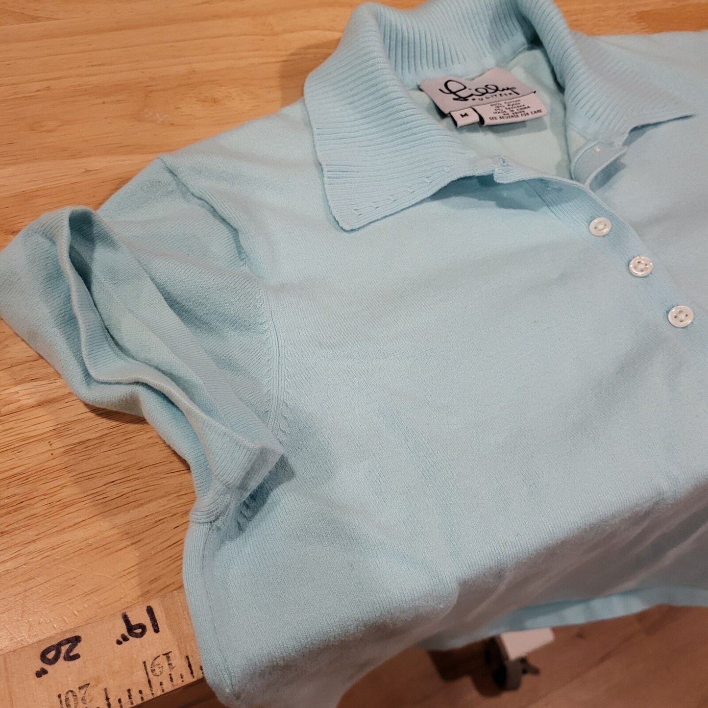 Lilly Pulitzer Cotton Blend Medium Blue Golf Polo Knit Collared Short Sleeve