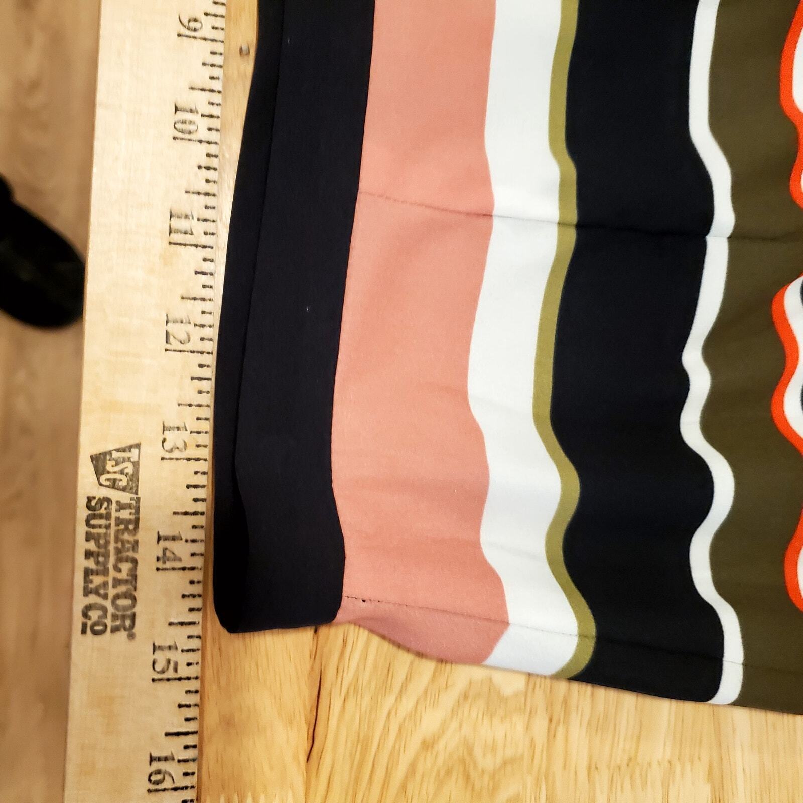 Ann Taylor Petite Knee Length Striped Skirt Pleated Hem Red Blue Pencil
