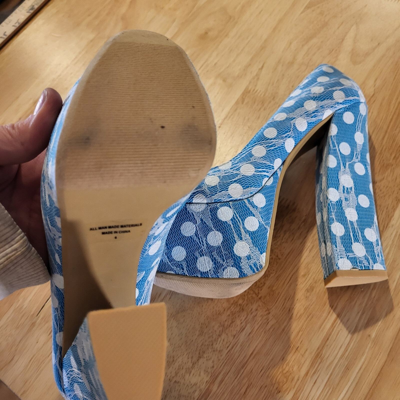 FRH Fahrenheit Blue with white  Polka Dot Lace super high platform size 6