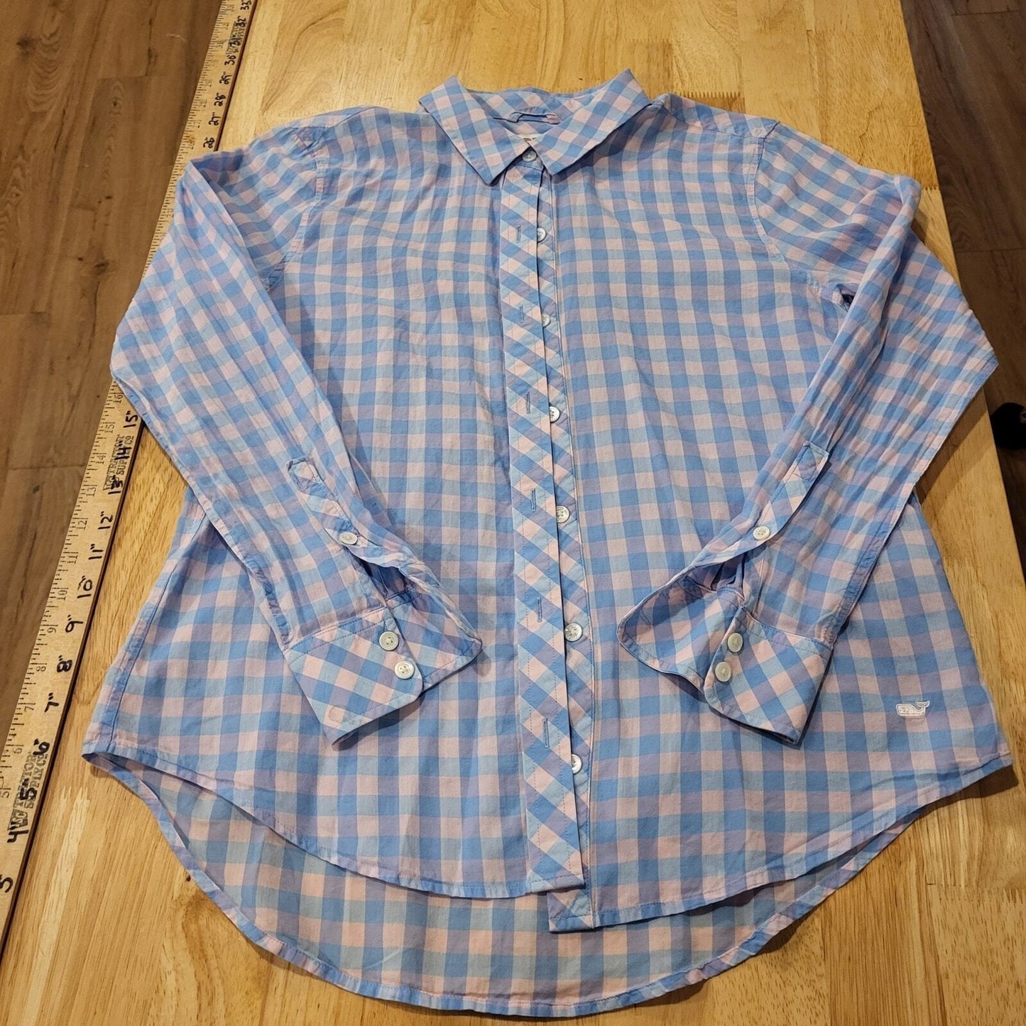 Vineyard Vines Pink & Blue Gingham Collared Button Down Size 4 Long Sleeve