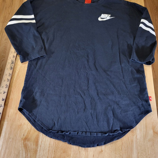 Nike Just Do It Blue White Stripe 3/4 Sleeve Shirt Jersey Medium 