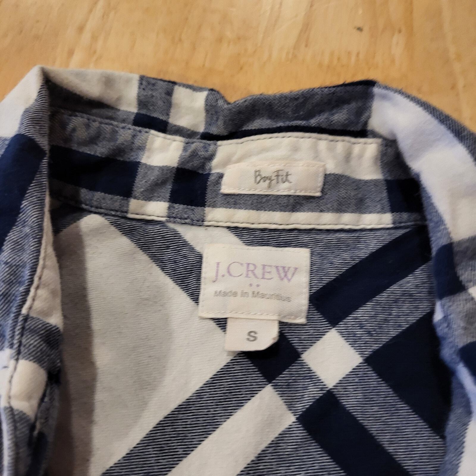J. Crew Boy Fit Blue & White Flannel 19" P2P 23" Long Small
