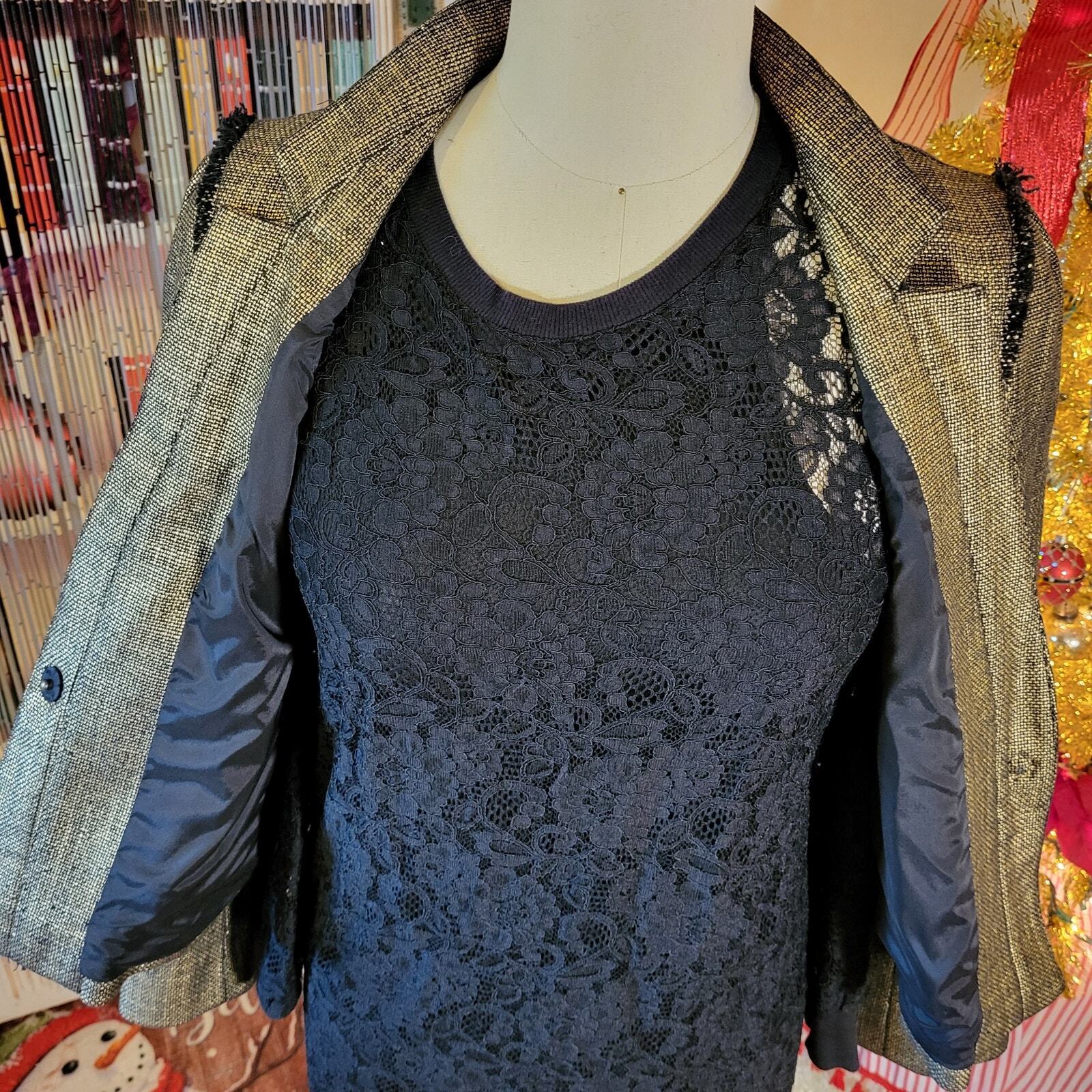 Rachel Zoe Cotton Gold & Black Metallic Blazer Coat Magnet Button Size 10