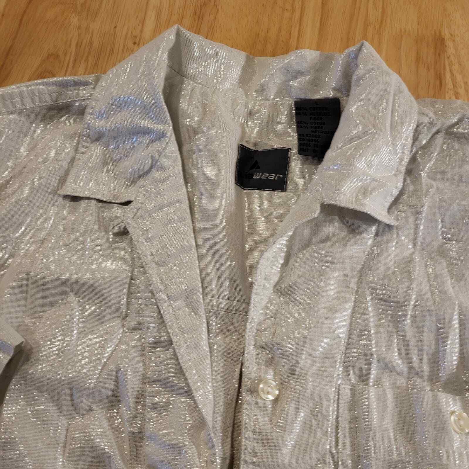 Vintage Liz Wear short sleeve silver metallic collared button down