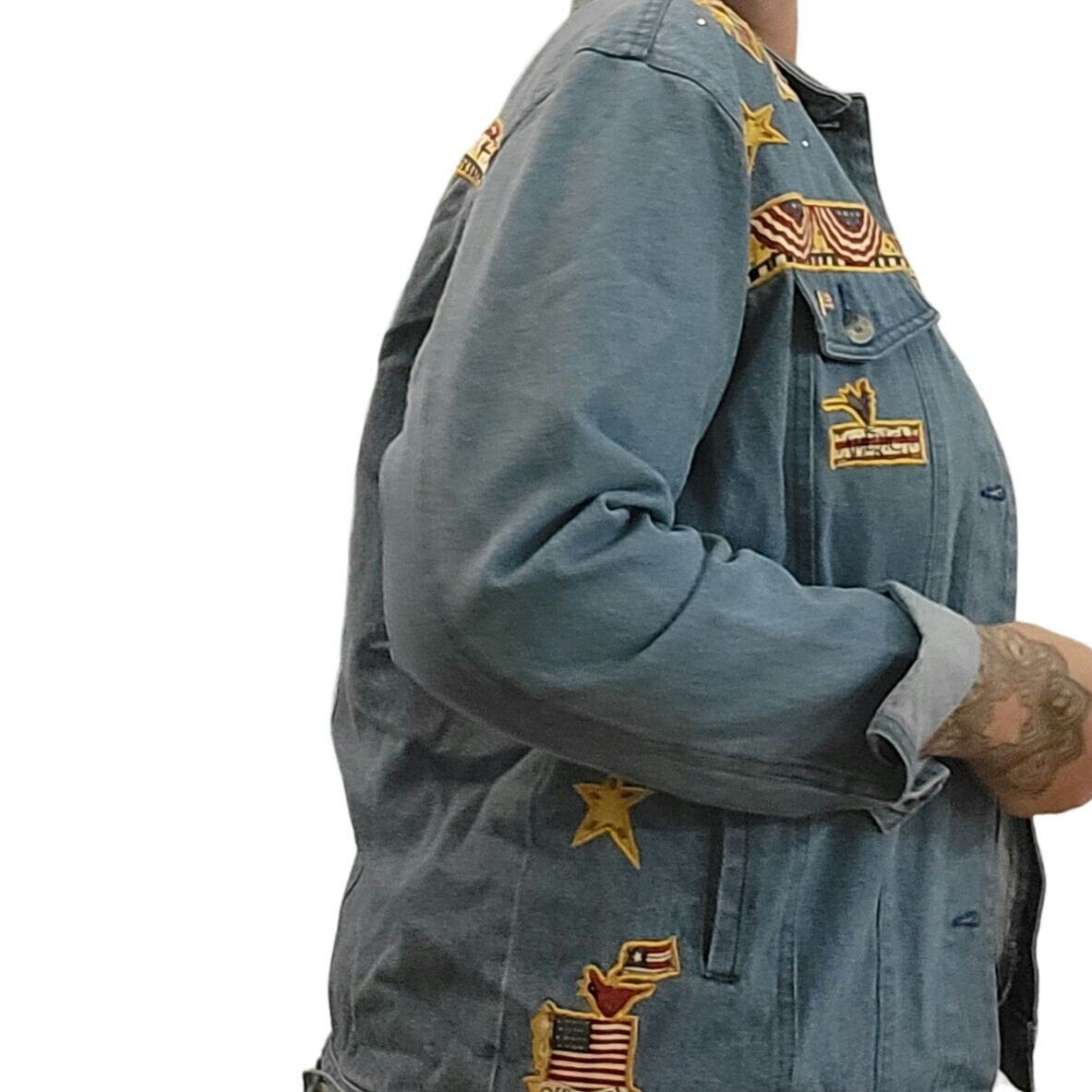 The Quacker Factory America Embroidered Jean Jacket Small