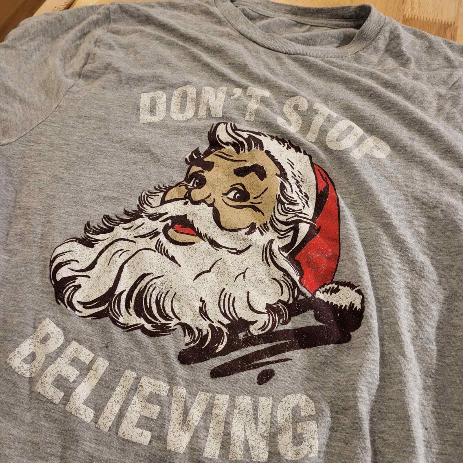 Christmas Santa Don't Stop Believing Journey heather gray t-shirt large medium