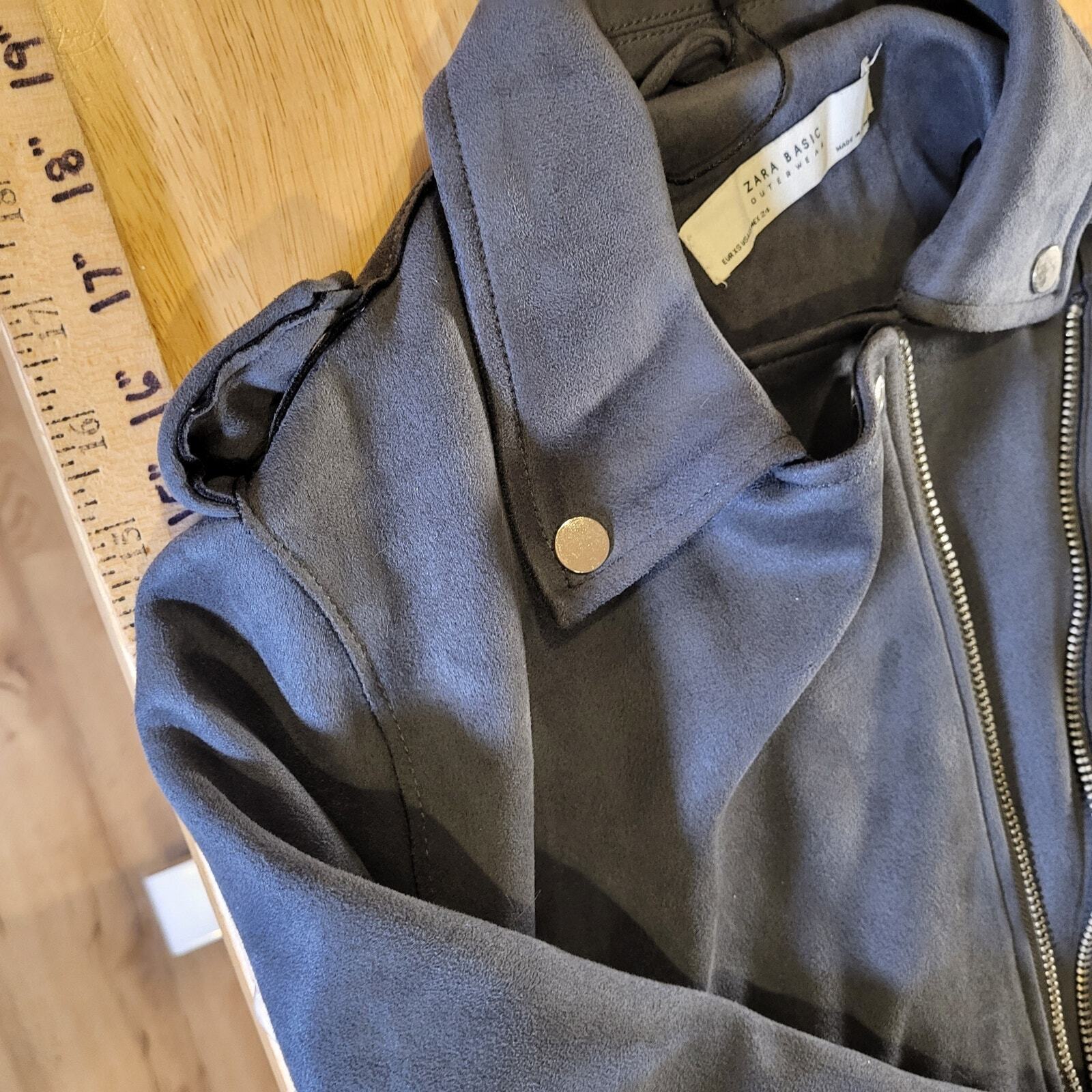 Zara Basic Suede Grey Motorcycle jacket Silver Hardware xs