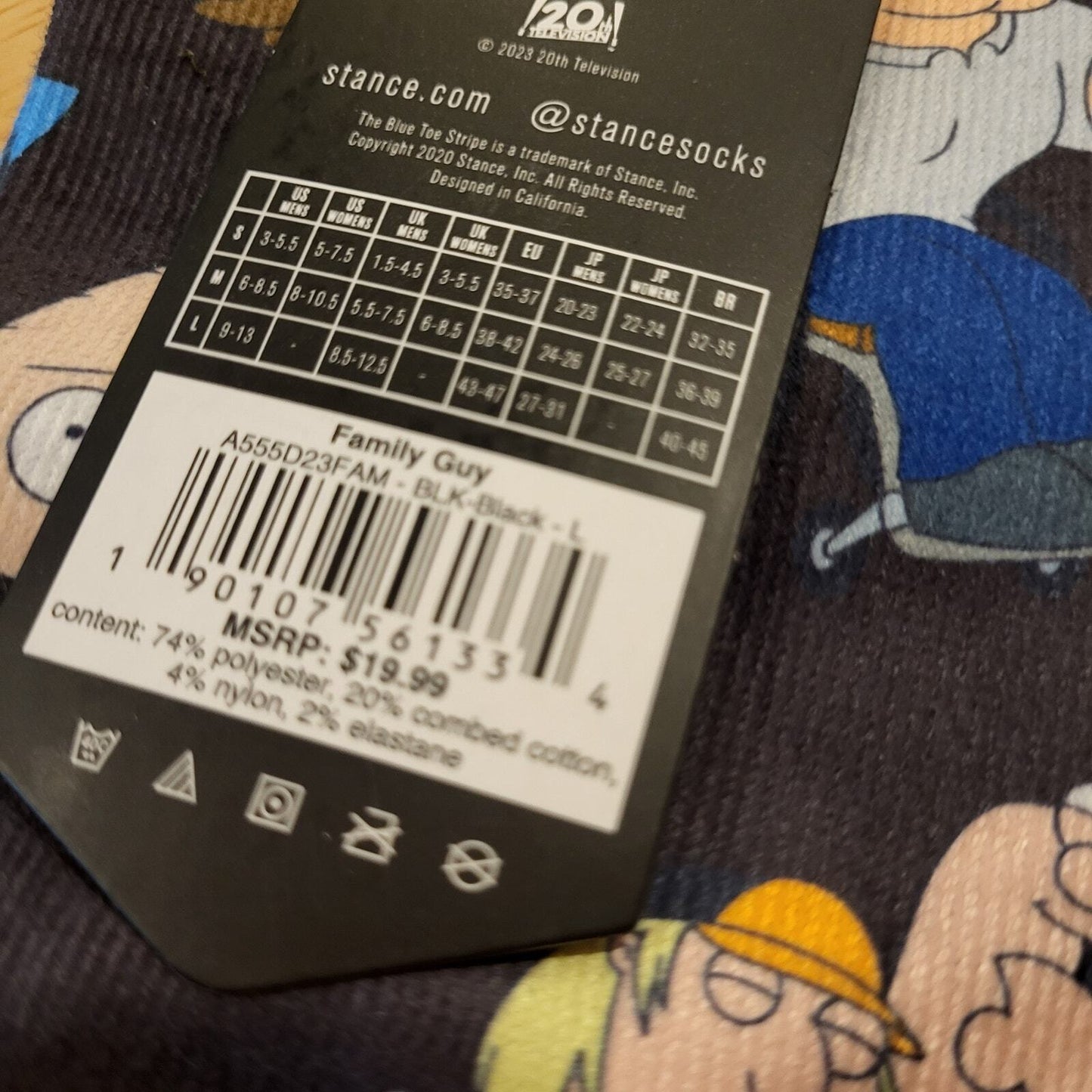 NWT Stance Family Guy Socks Black Background Large Cotton Blend Crew