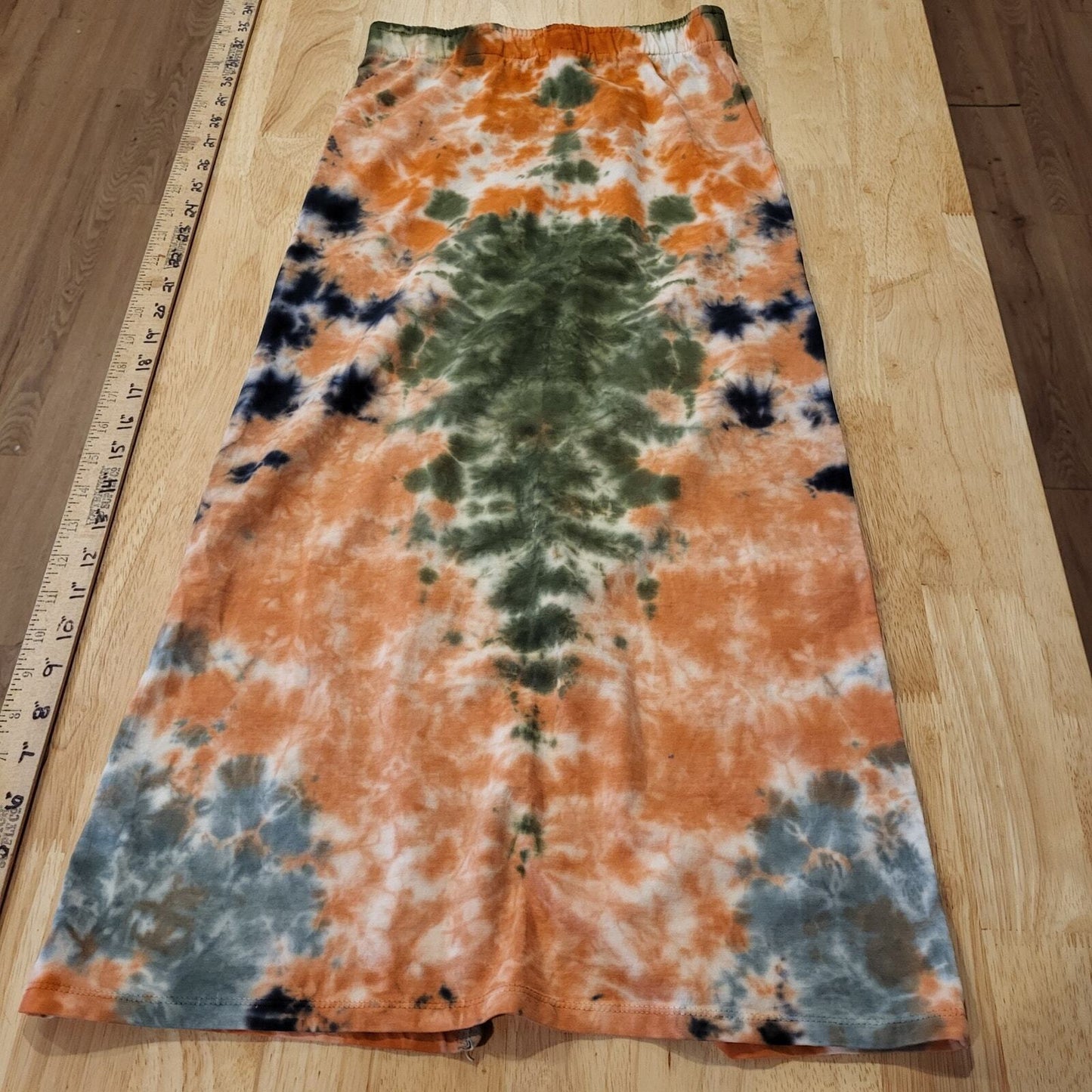 Orange & Blue Tie Dye Jersey Knit Pencil Skirt 24" Waist 31" Long