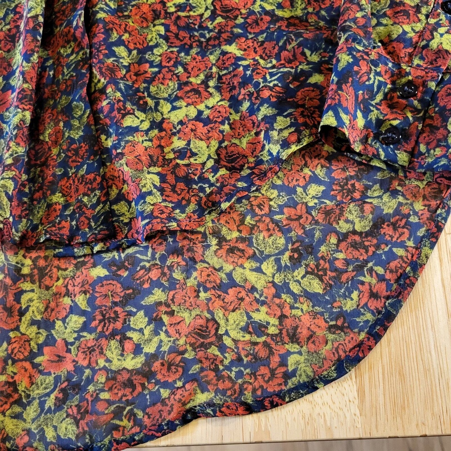 Free People Burgundy Floral Button Down Collared Shirt Small