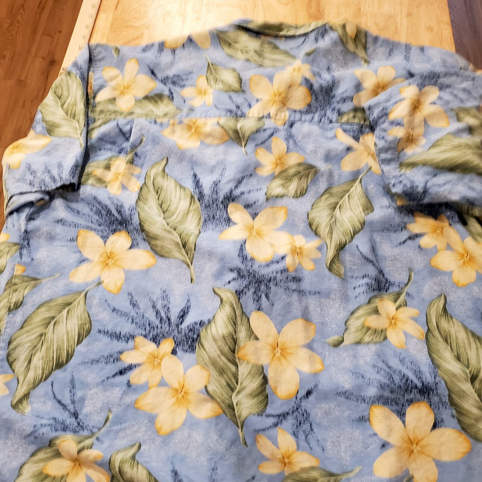 Bermuda Bay 100% Silk XXL Hawaiian Print Button Down Yellow Blue Floral 