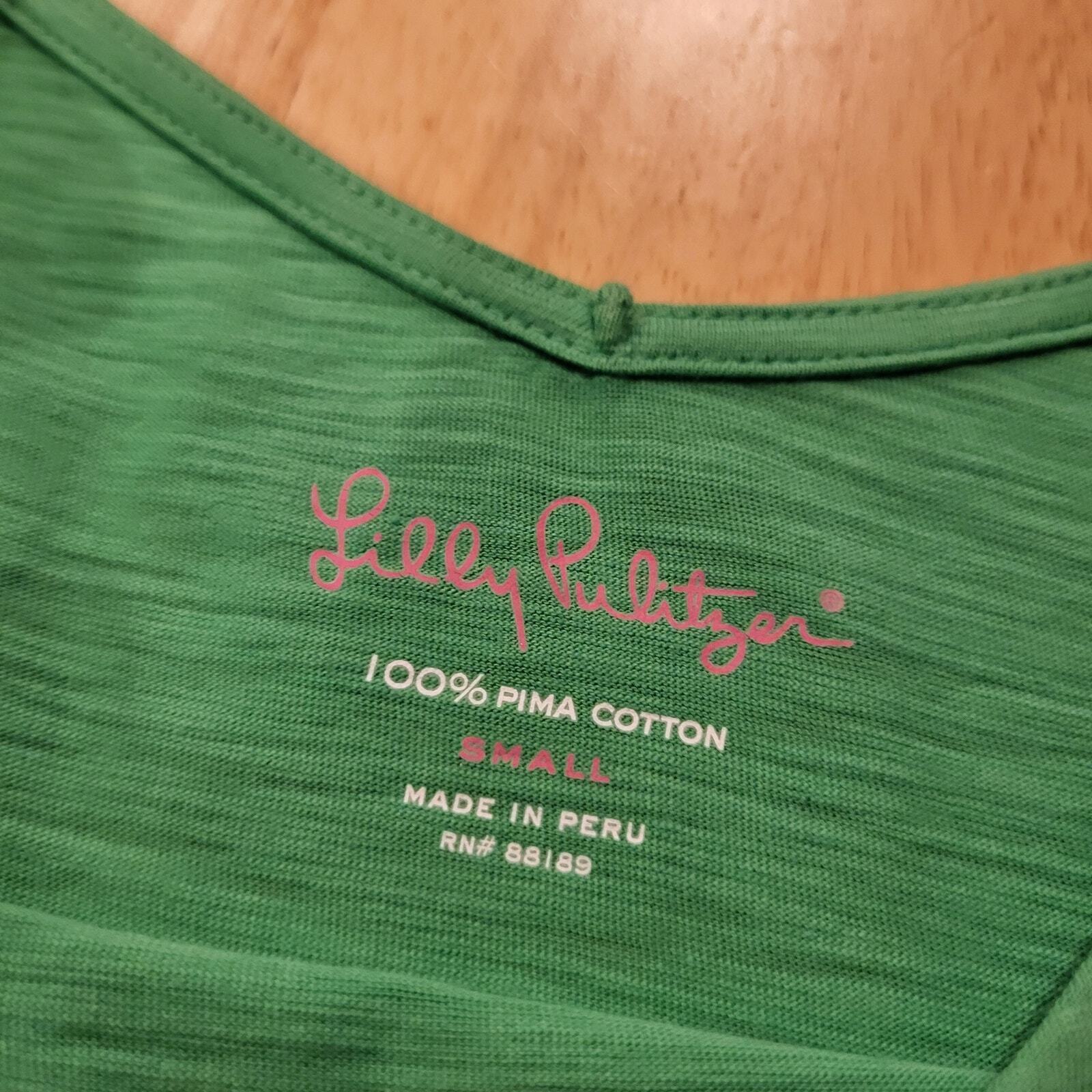 Lilly Pulitzer Green 100% Pima Cotton gathered Shoulder T-Shirt small