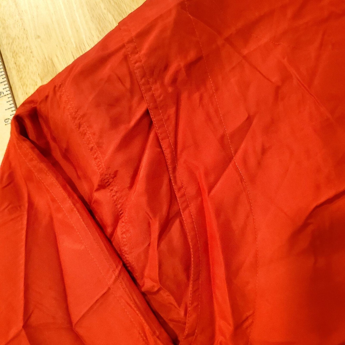 Silk Vintage St. Johns Bay Red Silk Bomber Jacket Contrast Cuff Button Pocket