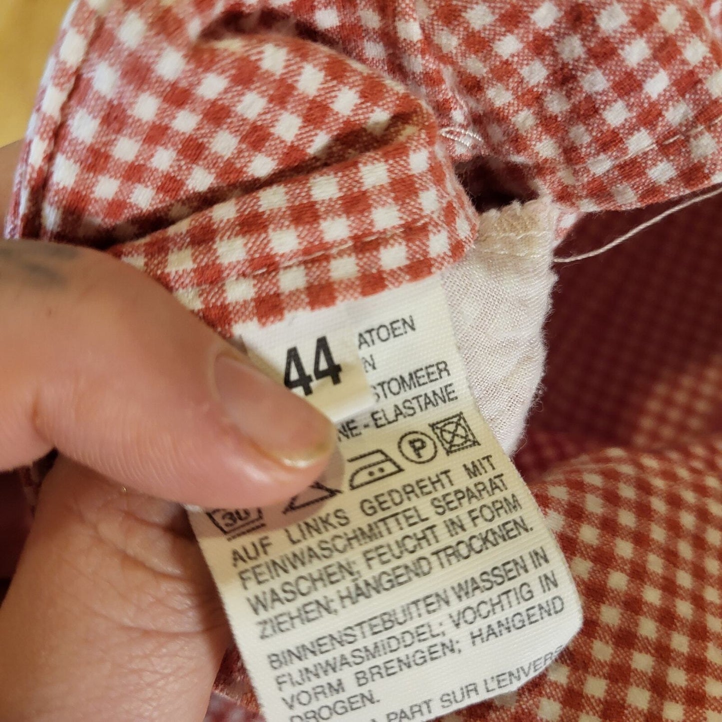 Vanilla Red Gingham Cotton Stretch Cigarette Pants 44 Zip Ankle Straight
