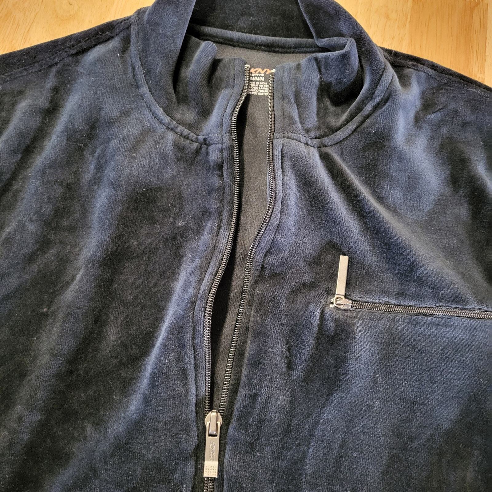 Black Terry Full Zip DKNY Track Jacket Cotton Blend Medium