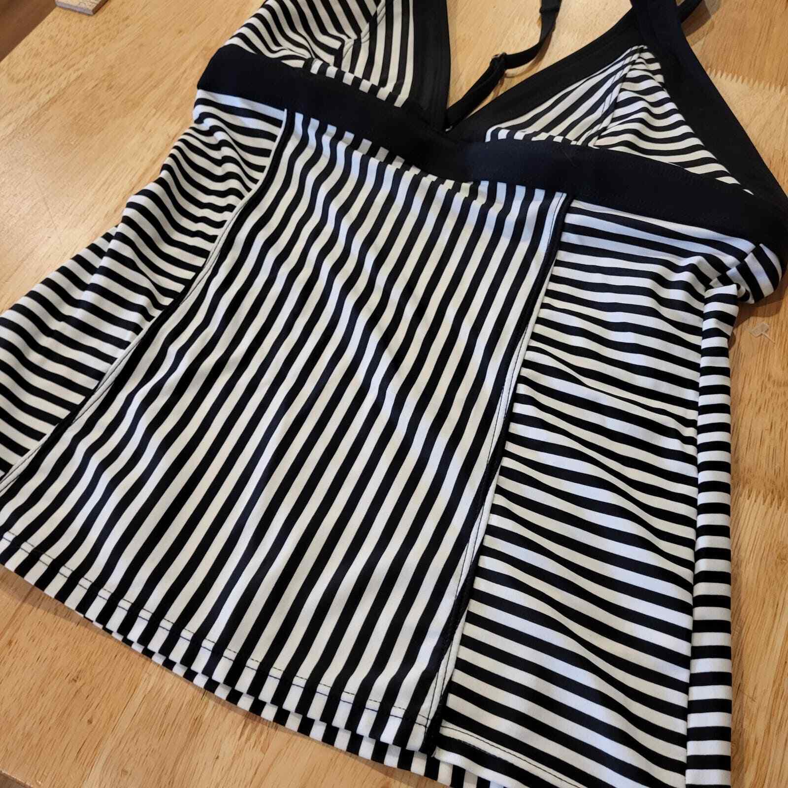 Athleta swim top striped black and white triangle strap metal clasp full 