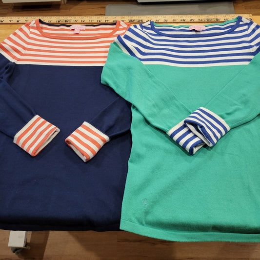 Lilly Pulitzer Lot of 2 Striped Color Blocked Sweaters Blue Green Salmon White S
