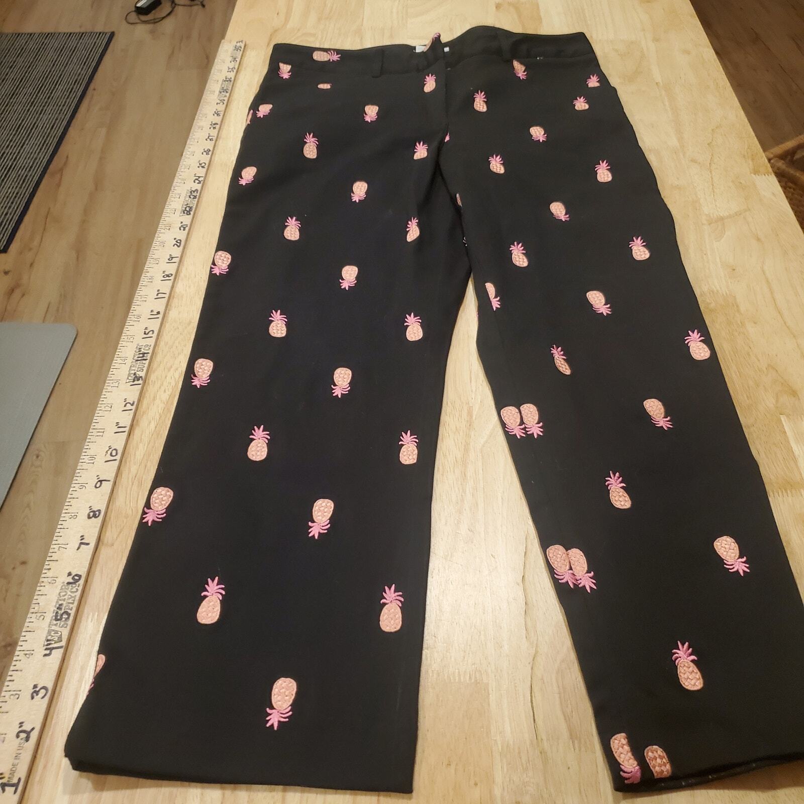 Lilly Pulitzer Black Ankle Pants Pineapple Detail 32" Waist