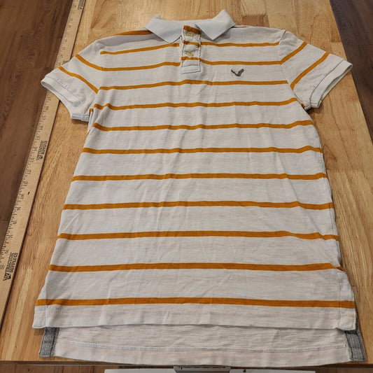 American Eagle Outfitters XS Polo Orange Striped White Collared Short Sleeve