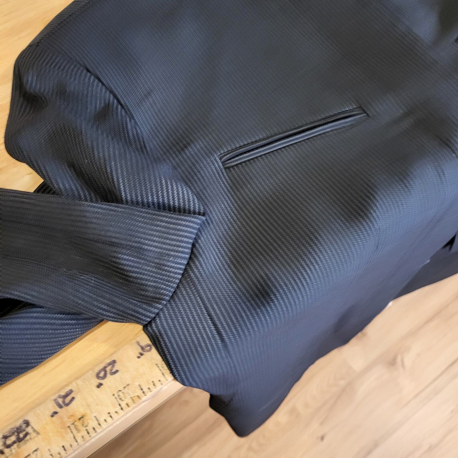 DKNY Donna Karen Wool Mandarin Collar Invisible Button Pinstripe Coat 8