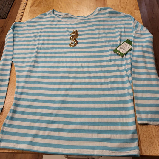 NWT Lily Pulitzer  blue white striped seahorse gold sequin embellishment 