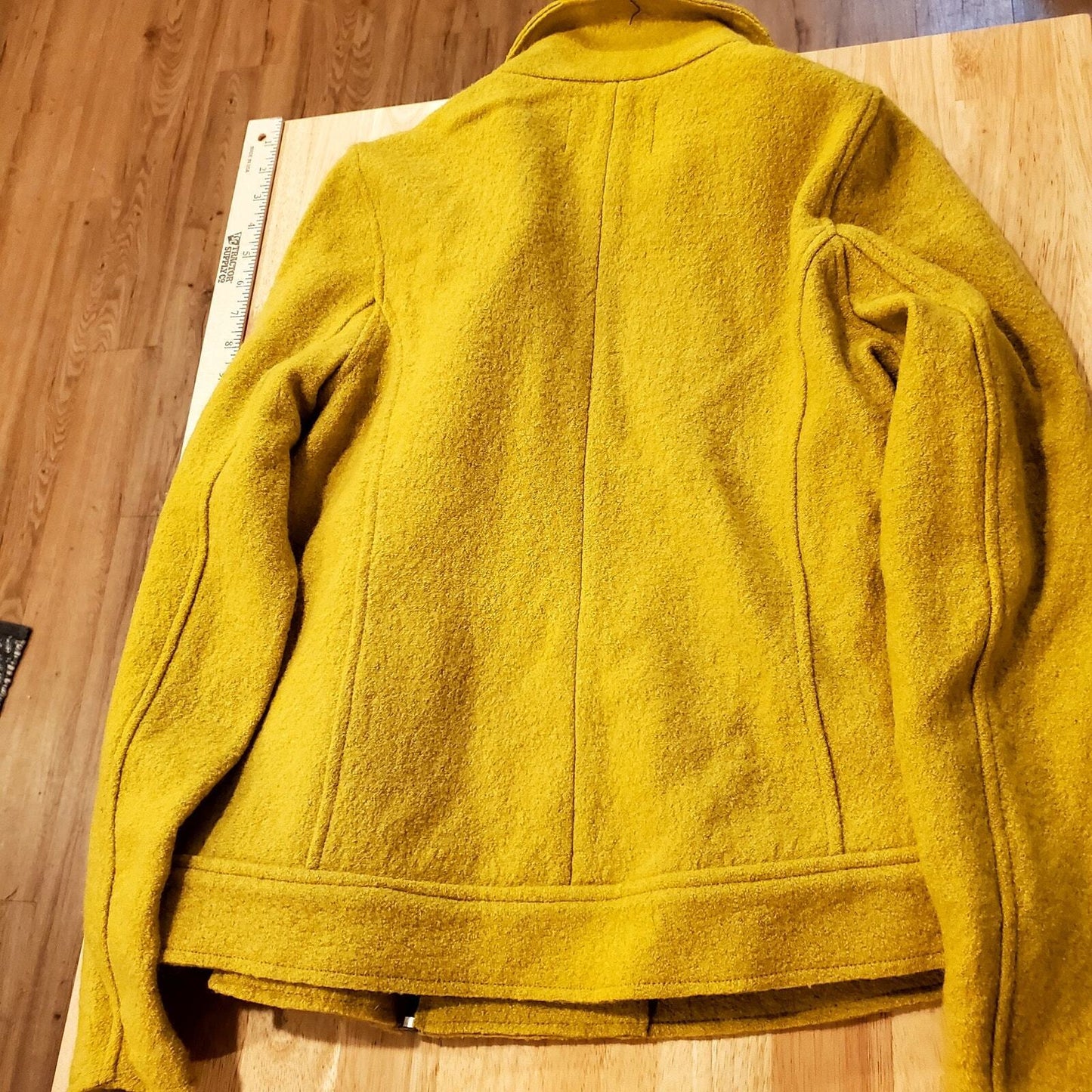 Tahari Lime Green Motorcycle Jacket M Felted Blend Zip Detail 