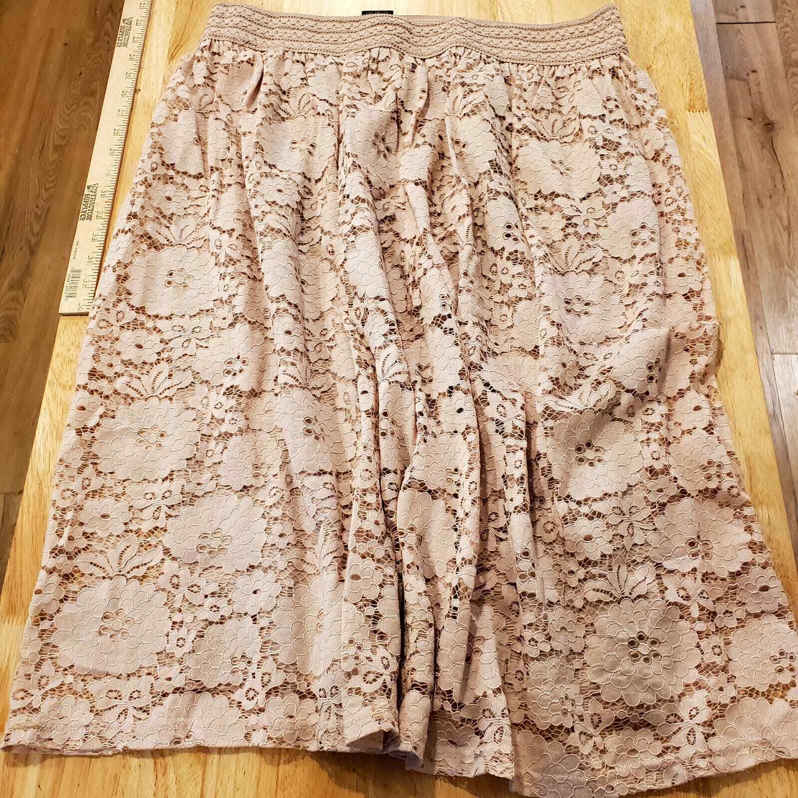 Pink Lace Balletcore 1X Elastic Waist Cotton Blend Knee Length Skirt