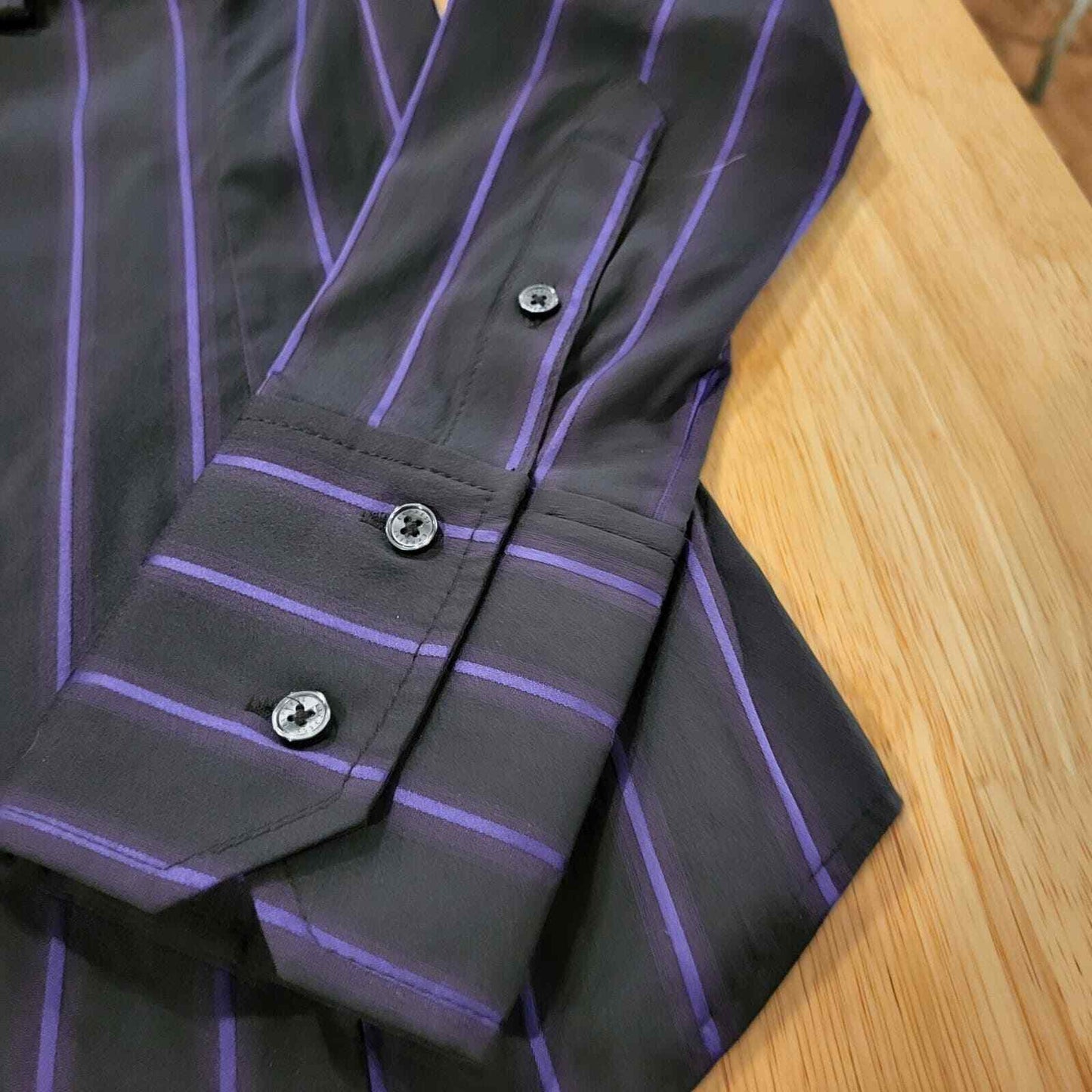 Vintage Y2K Express XS Stretchy Black Purple Stripe Ruffle Collar Top Side Zip