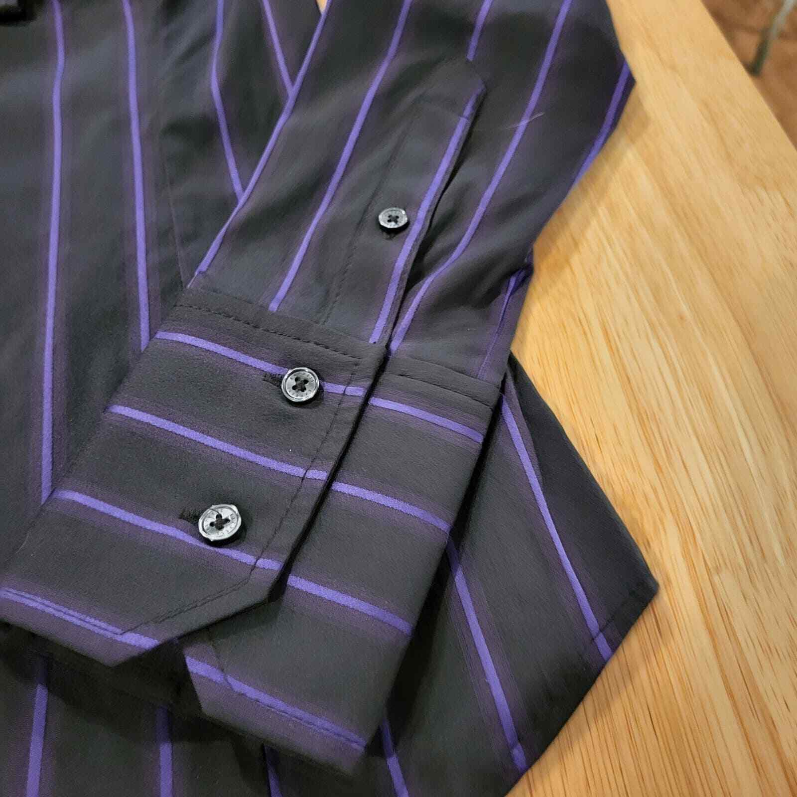 Vintage Y2K Express XS Stretchy Black Purple Stripe Ruffle Collar Top Side Zip