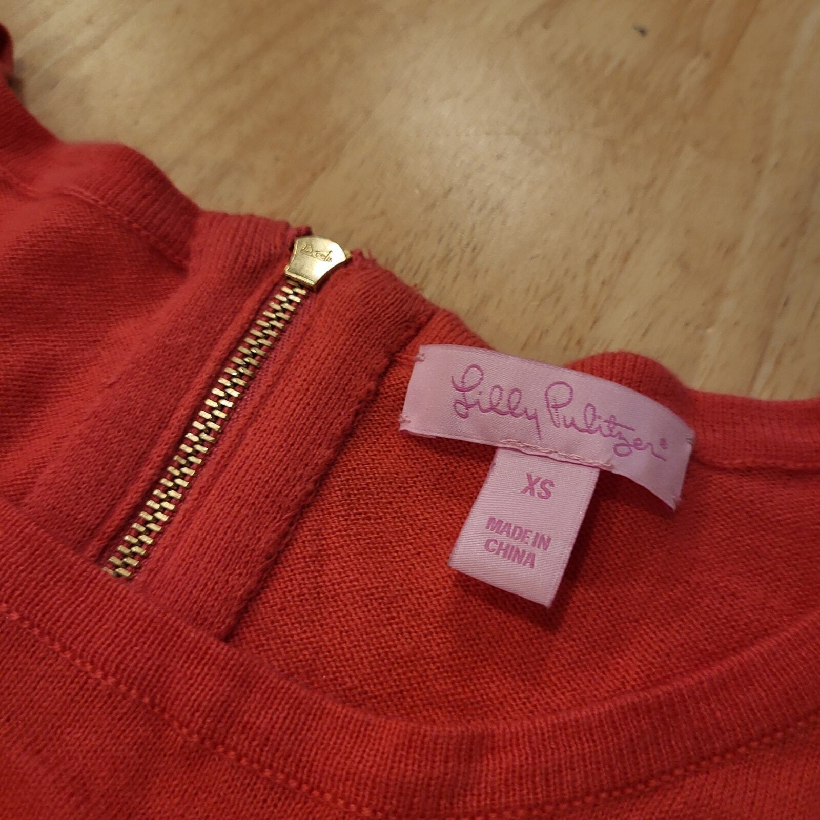 Lilly Pulitzer Salmon 3/4 Sleeve Thin Sweater Gold Zip Cotton Close Knit xs