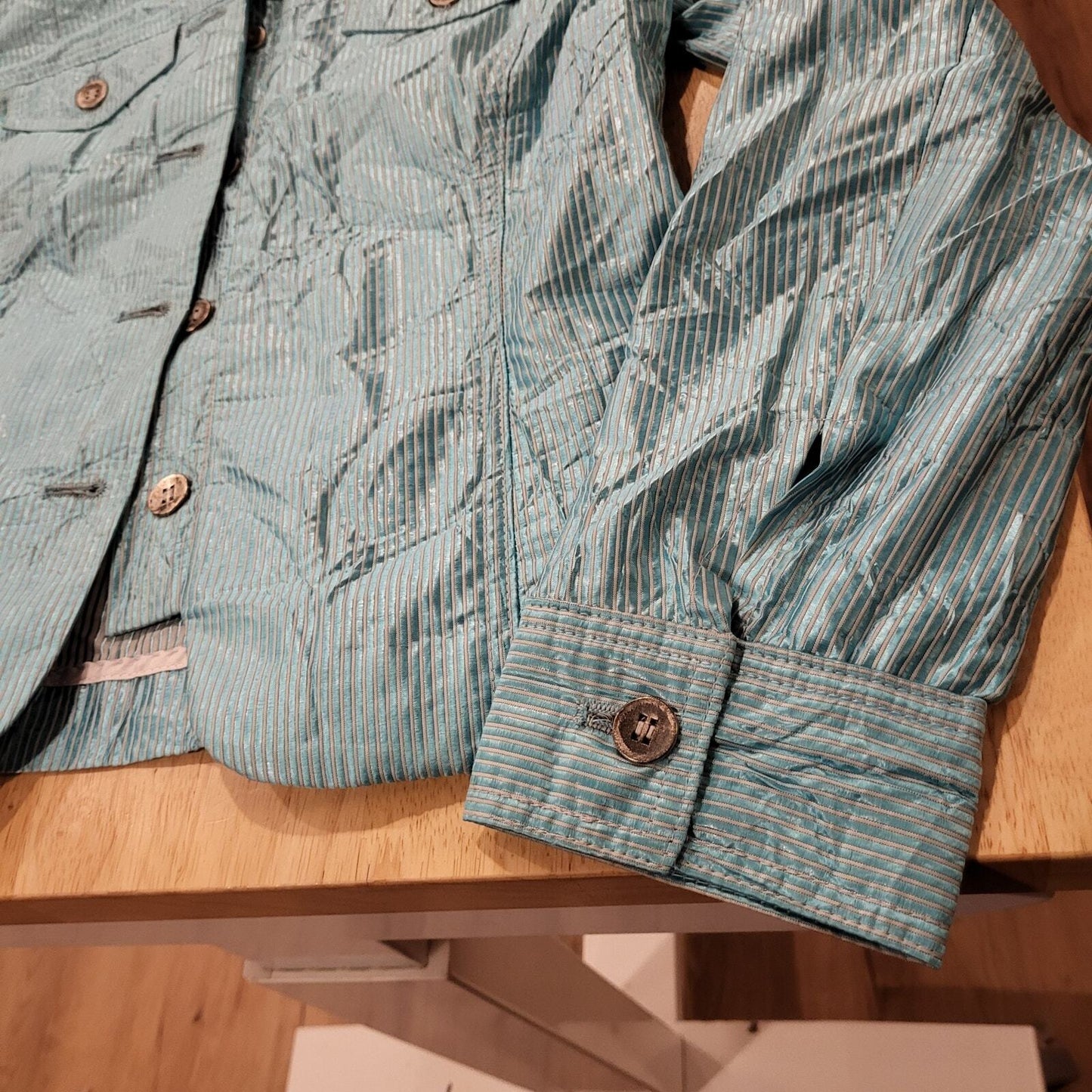 Emil Rutenberg Teal Metalic Jacket Vintage Pockets 21" shoulder to hem 18" P2P
