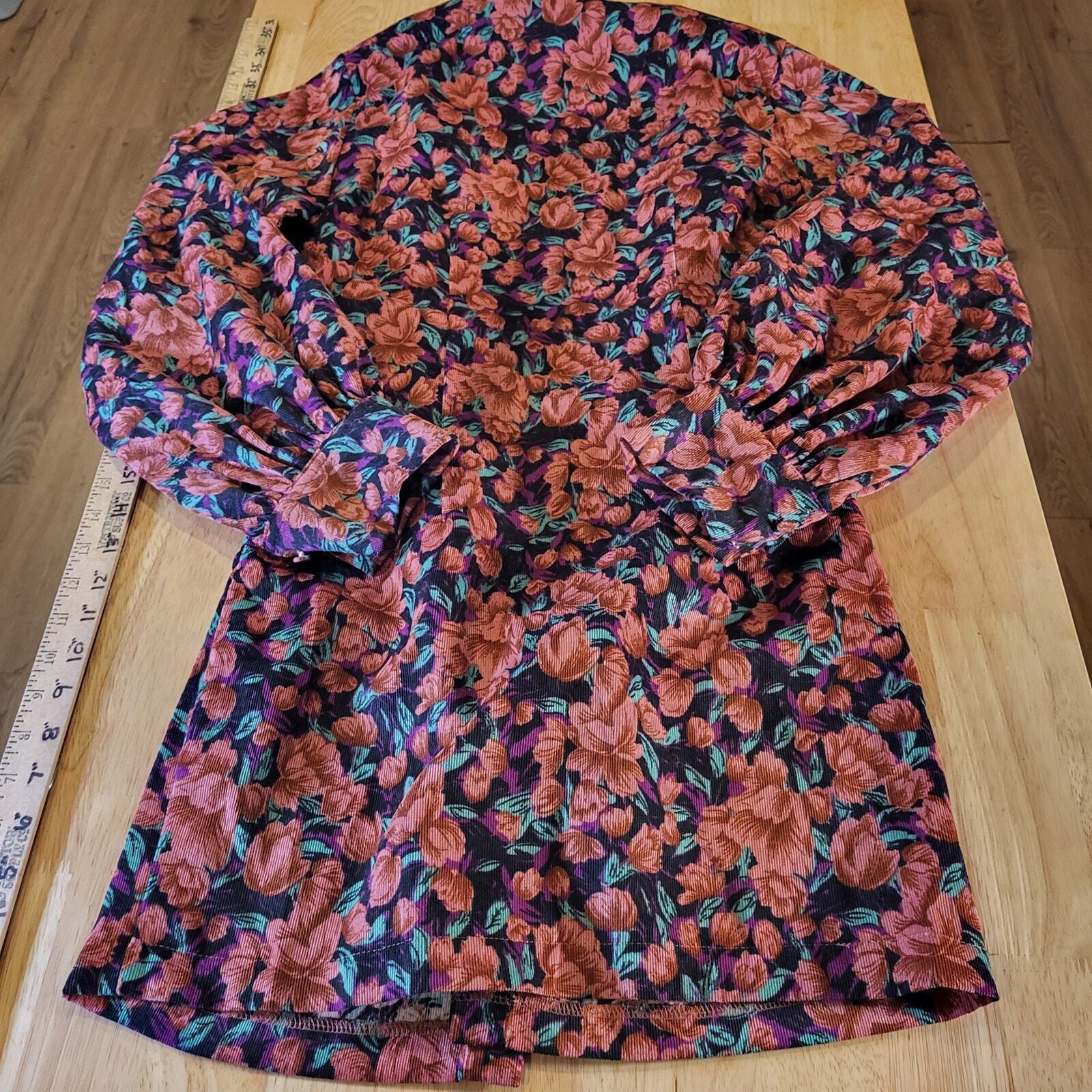 Fate Size Small Floral Pink Corduroy Collard Shirt Dress Gathered Button Down