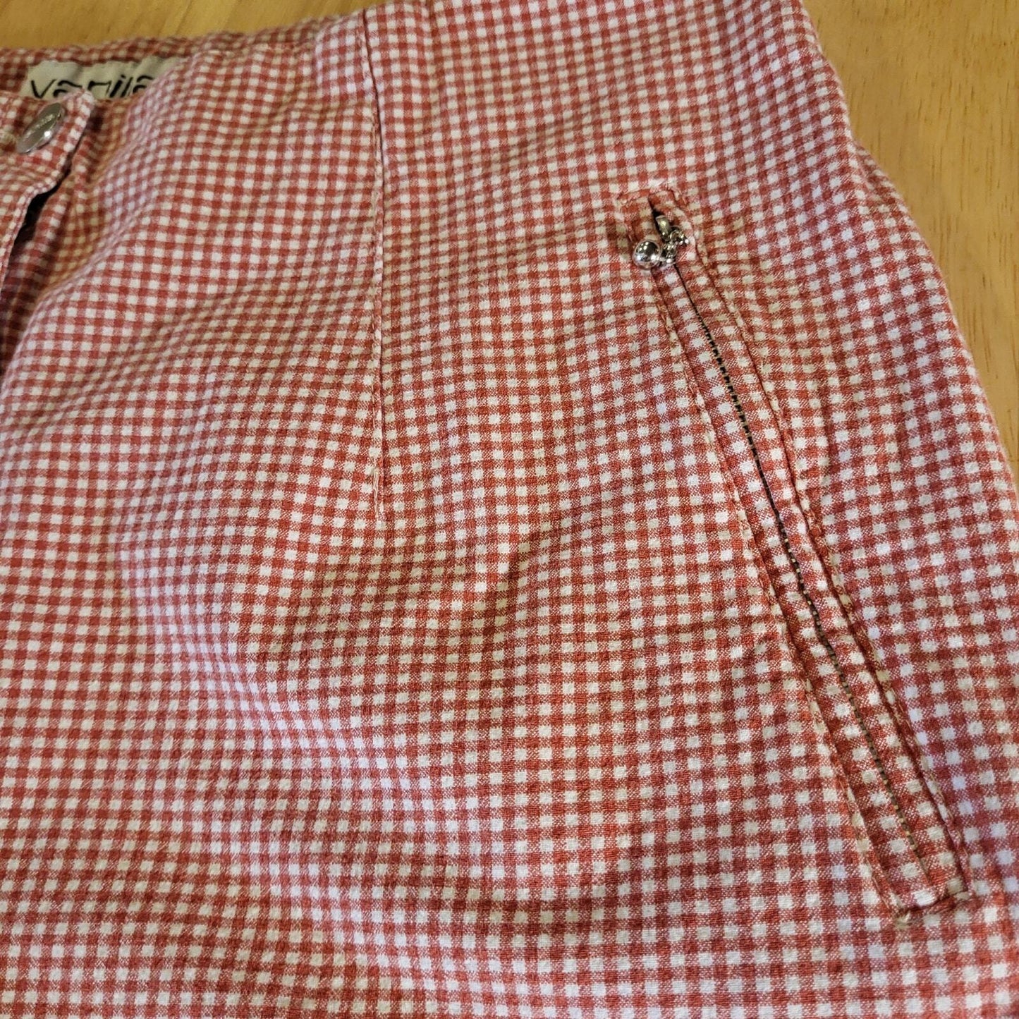 Vanilla Red Gingham Cotton Stretch Cigarette Pants 44 Zip Ankle Straight