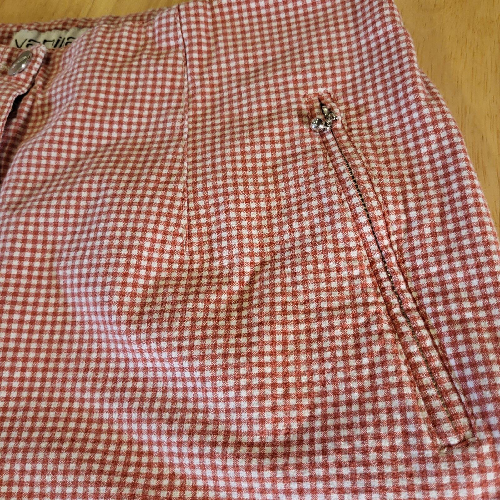 Vanilla Red Gingham Cotton Stretch Cigarette Pants 44 Zip Ankle Straight