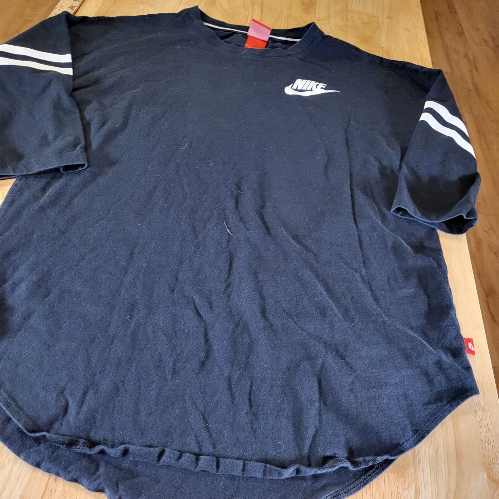 Nike Just Do It Blue White Stripe 3/4 Sleeve Shirt Jersey Medium 