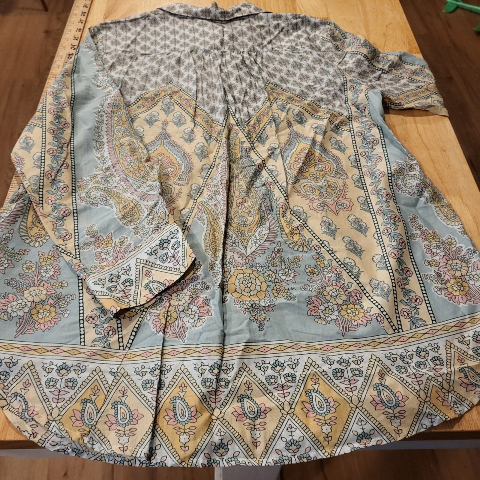 Soft Surroundings Voile Tabitha Tunic Blouse Paisley Petite Medium Collared