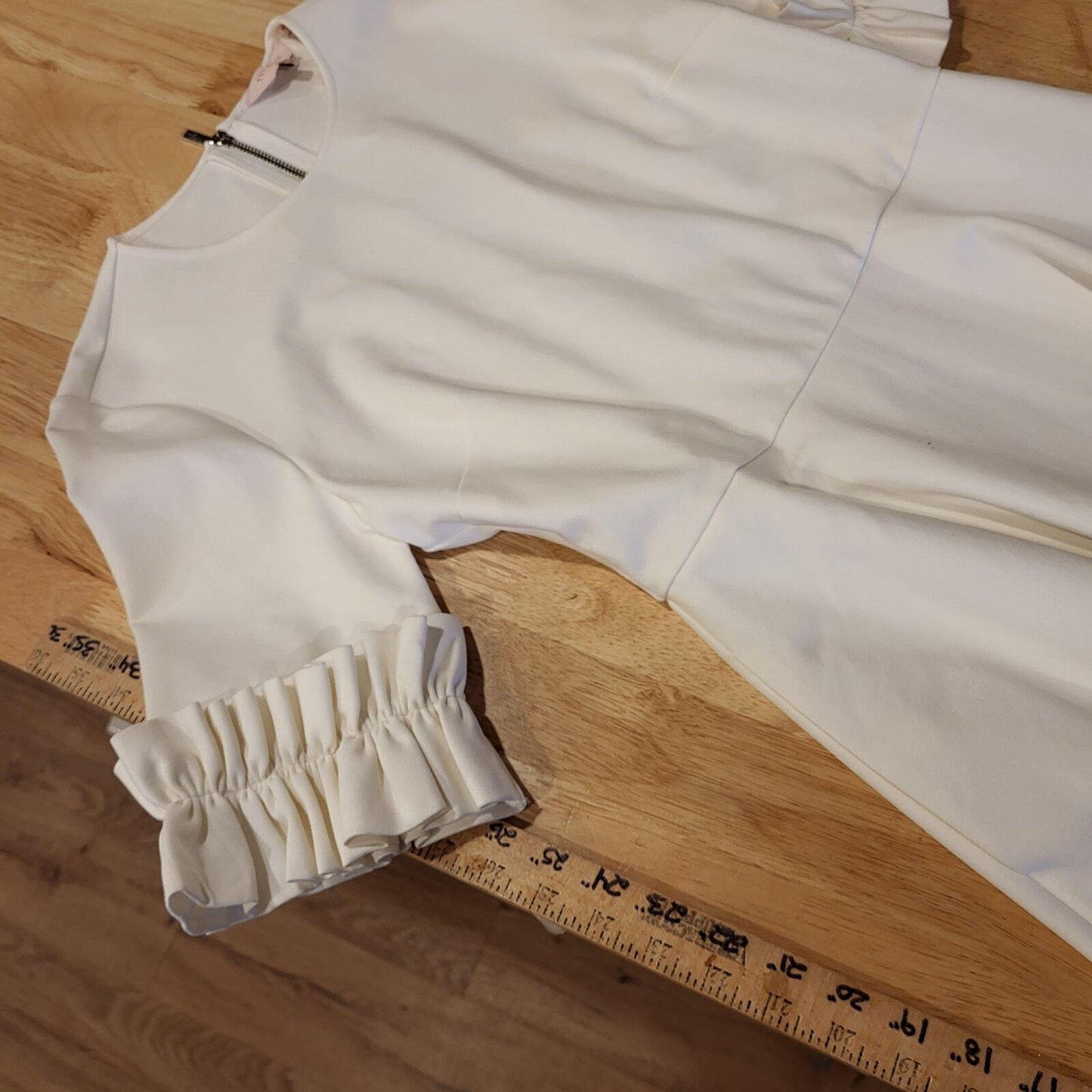 Ted Baker White Ritzi Ruffle-Trimmed Tea Length Viscose Dress Size 2