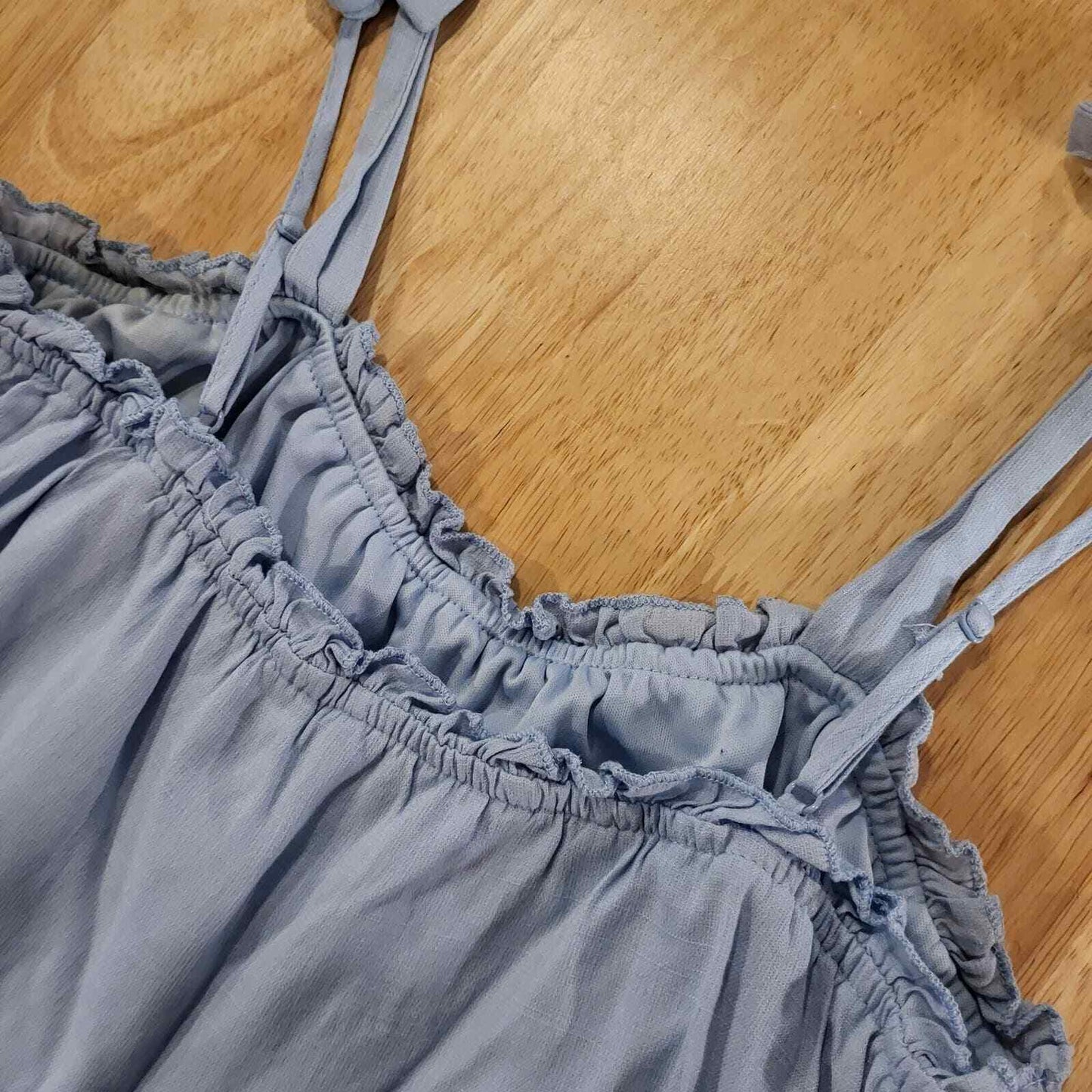 Light Cornflower Blue Lined 2 Tiered Mini Dress Tie Shoulder Adjustable Straps